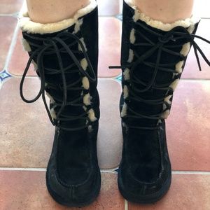 Ugg Boots, Black Suede Lace Up, Size 7